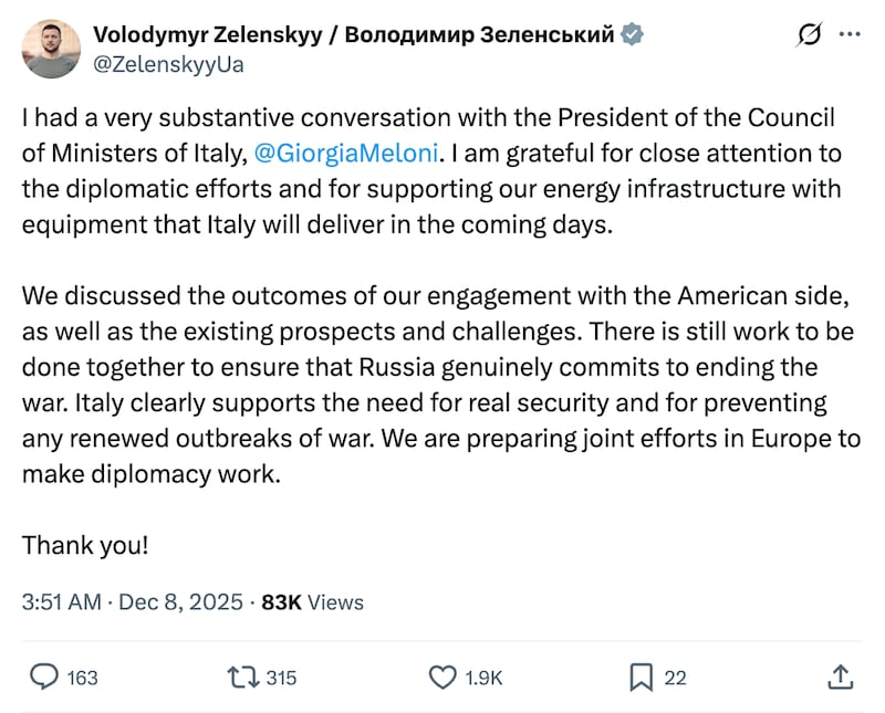 Volodymyr Zelensky on X