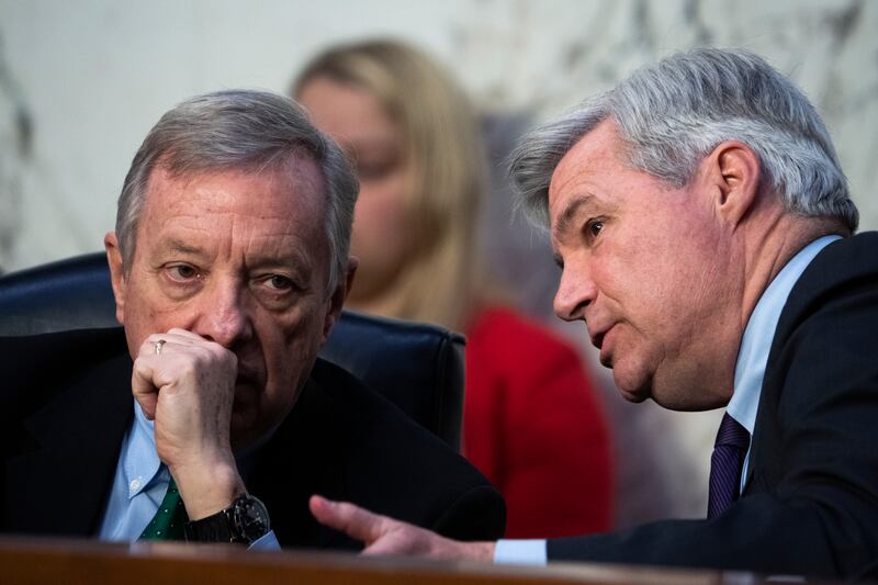 Durbin (left) and Whitehouse (right) want answers from Wiles about her firsthand experience with the Epstein files.