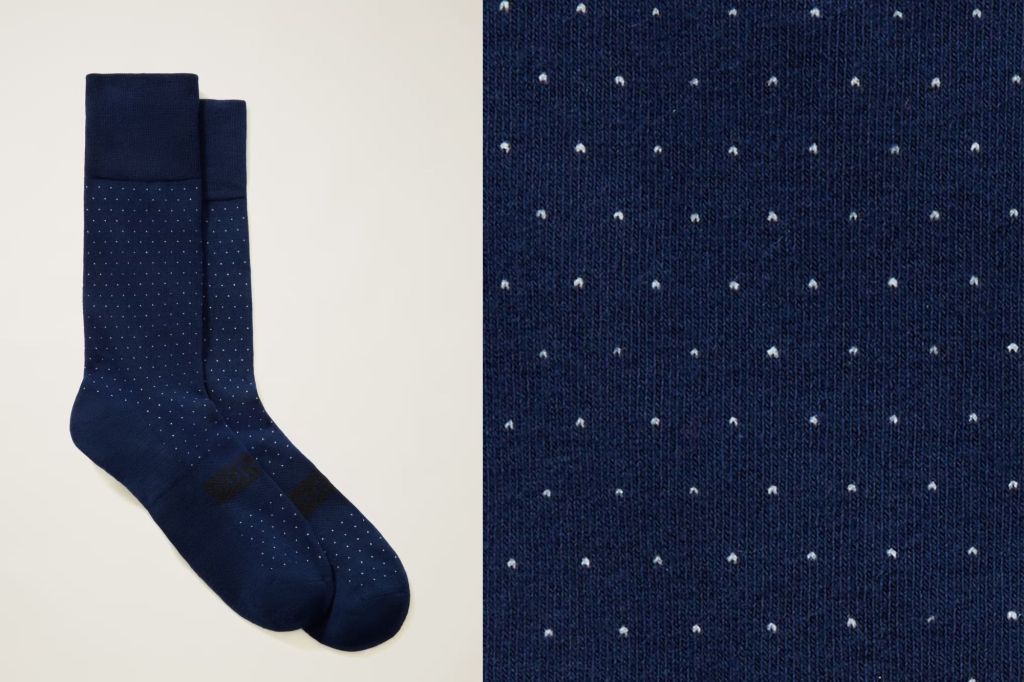 Two images, one of a dress sock, and an up close short of the sock material.