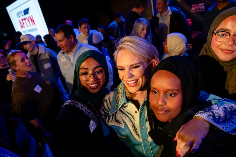 Aftyn Behn interacts with supporters after delivering her concession speech at an election-night watch party