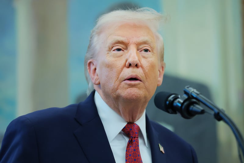 President Donald Trump speaks in the Oval Office of the White House on December 15, 2025 in Washington, DC.