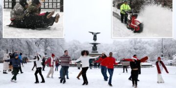 NYC blanketed in snow as kids, dogs and dancers delight
