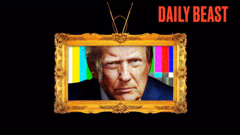 Donald Trump inside a gold-framed TV