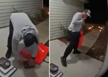 DoorDash driver licks chicken wing sauce off fingers during delivery at Florida home: video