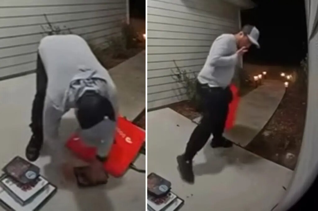 DoorDash driver licks chicken wing sauce off fingers during delivery at Florida home: video