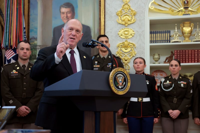 Tom Homan speaks in the Oval Office of the White House