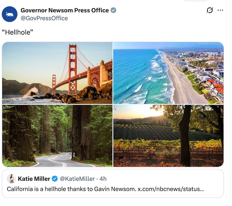 Miller and the California governor faced off on X.