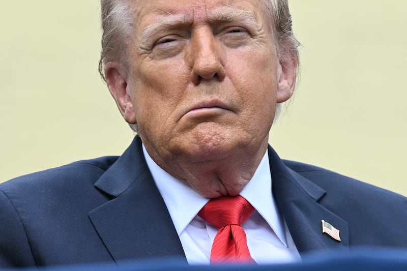 President Donald Trump attends a 9/11 observance ceremony at the National 9/11 Pentagon Memorial in Washington, DC on September 11, 2025.