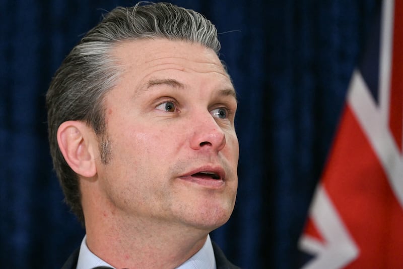 US Secretary of Defense Pete Hegseth delivers remarks during the annual AUKUS Defense Ministers' Ministerial with Australian Deputy Prime Minister and Defense Minister Richard Marles and Britain's Defence Secretary John Healey at the Pentagon in Washington, DC, on December 10, 2025.
