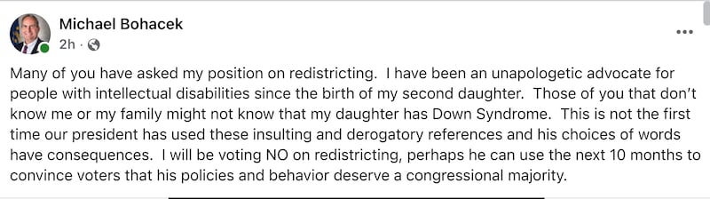 Michael Bohacek's Facebook post.