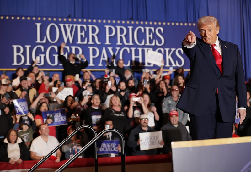 MOUNT POCONO, PENNSYLVANIA - DECEMBER 09: U.S. President Donald Trump enters to deliver remarks during an event at Mount Airy Casino Resort on December 9, 2025 in Mount Pocono, Pennsylvania. President Trump was discussing his administration's economic agenda and its efforts to lower the cost of living. (Photo by Alex Wong/Getty Images)