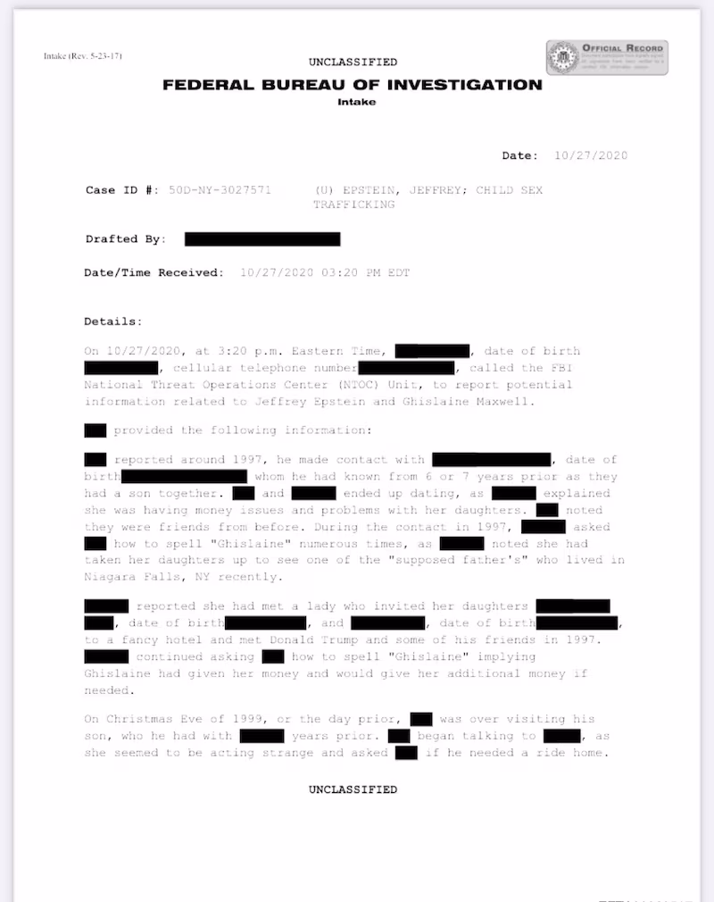 The document released by the DOJ with sensational allegations against the president.