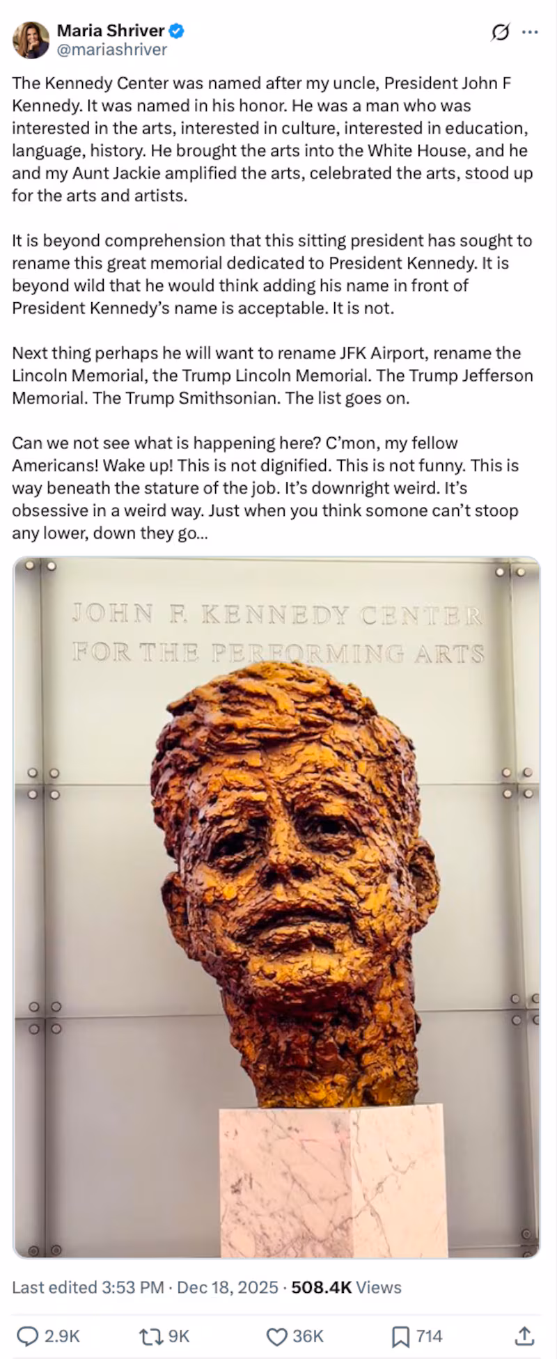 Maria Shriver, JFK's niece