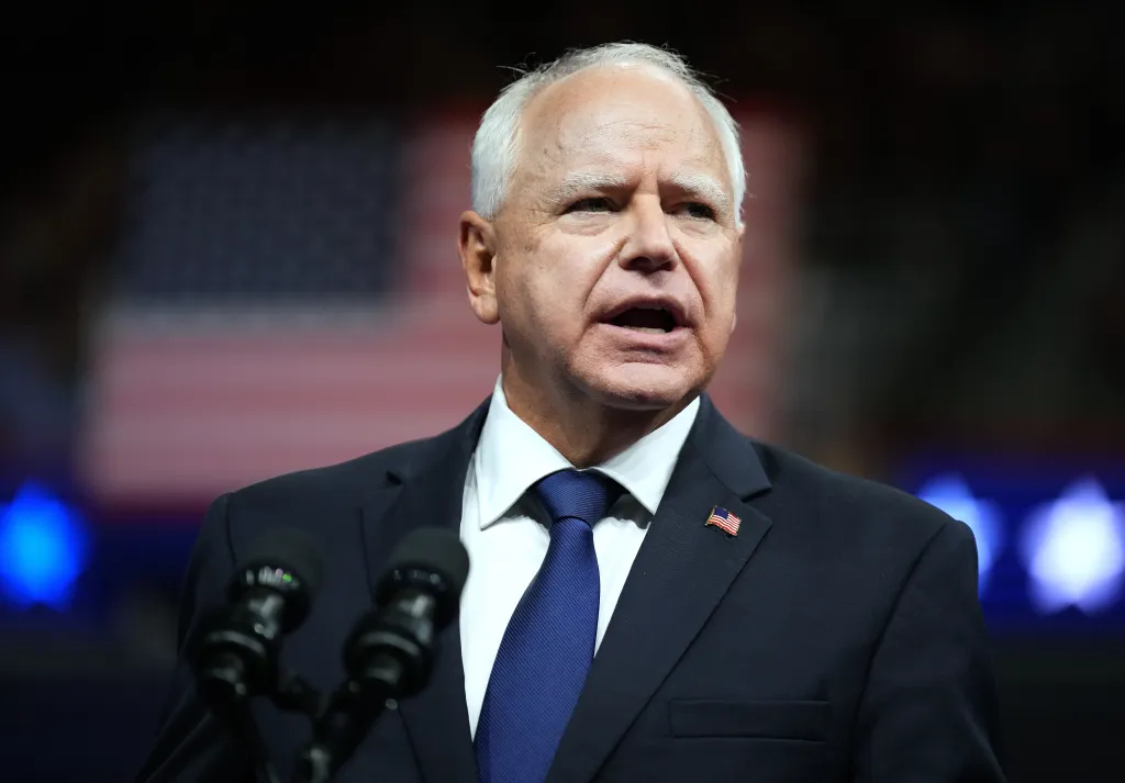 Minnesota Gov. Tim Walz speaks during a campaign rally with Democratic presidential candidate, U.S. Vice President Kamala Harris at the Liacouras Center at Temple University on August 6, 2024 in Philadelphia, Pennsylvania.