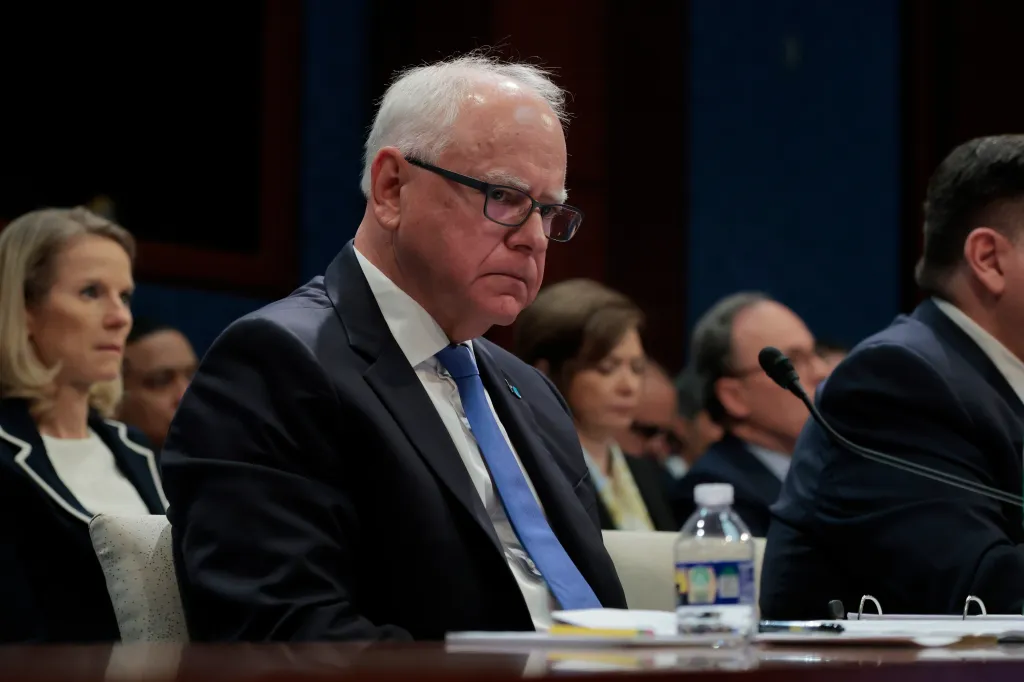 Minnesota Gov. Tim Walz listens during a hearing with the House Oversight and Accountability Committee at the U.S. Capitol on June 12, 2025 in Washington, DC.