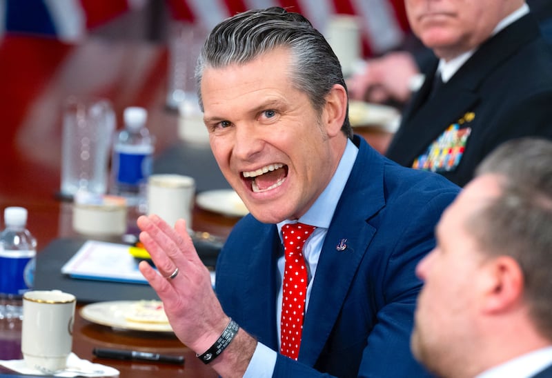 Secretary of Defense Pete Hegseth speaks during a meeting at the Pentagon in Washington, DC, on March 6, 2025.