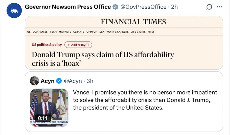 Gavin Newsom tweet