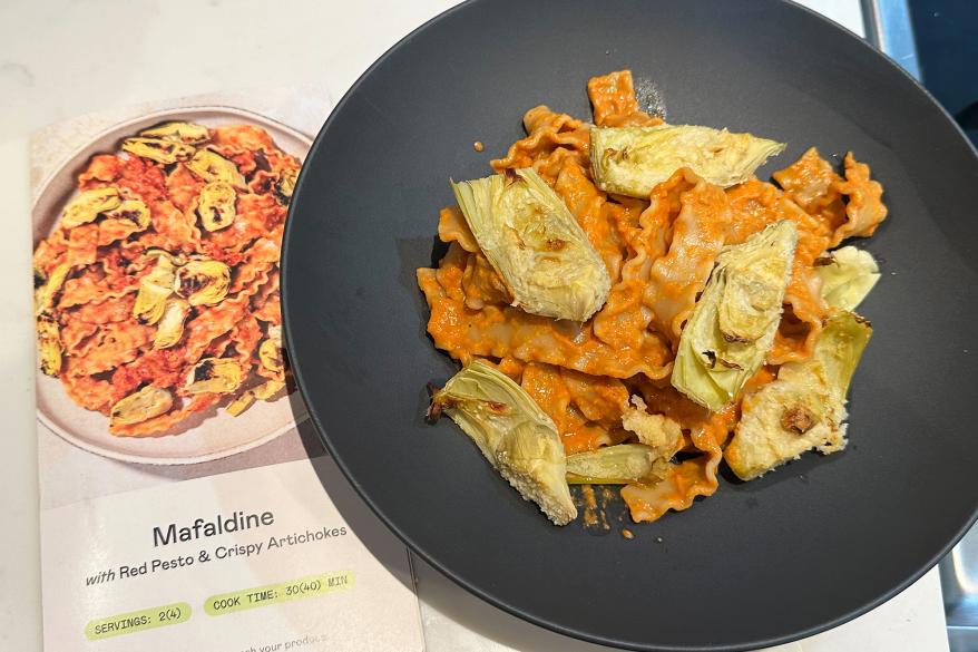 A plate of pasta and artichokes