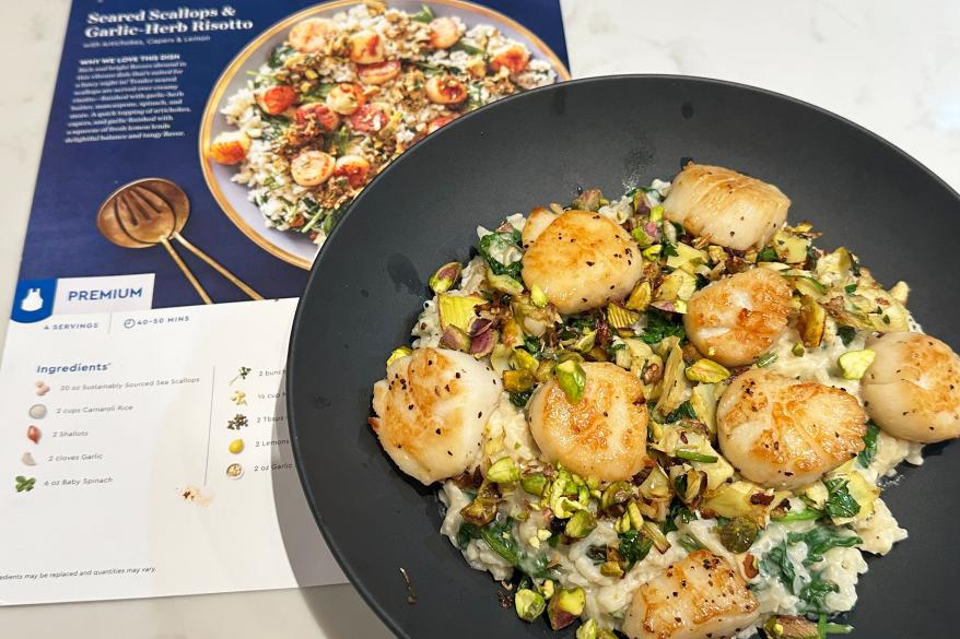 A bowl of food on a table