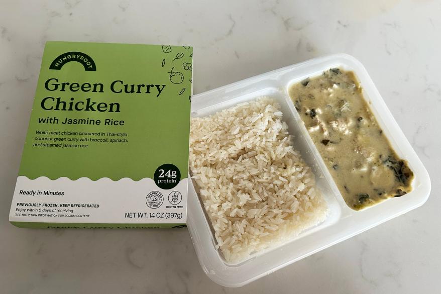 A container of rice and sauce