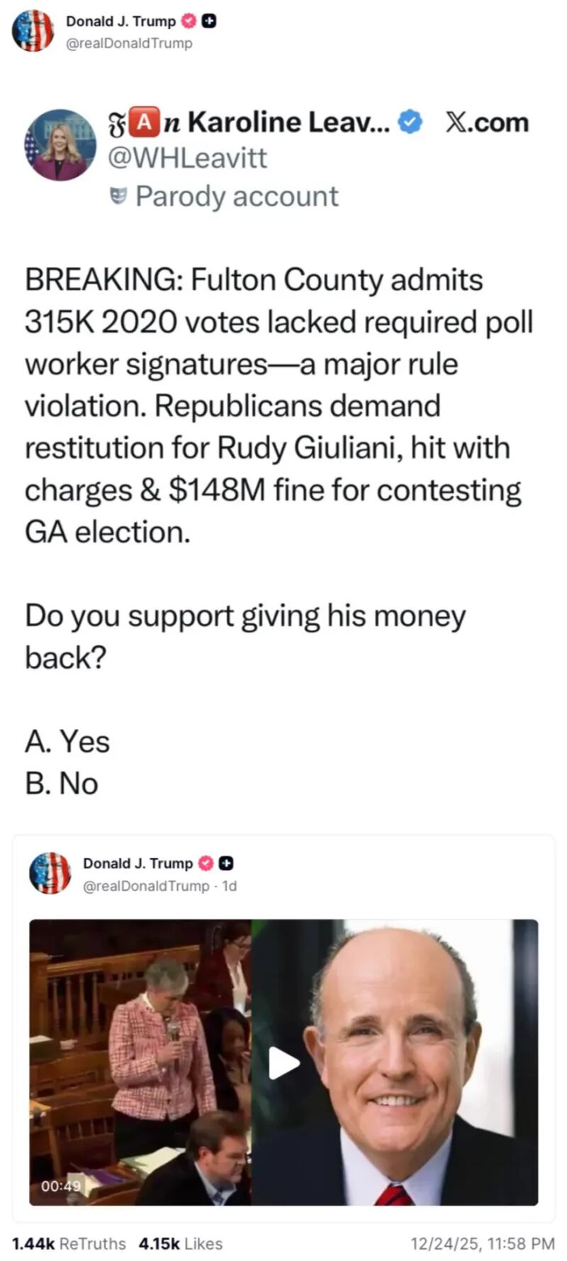 Trump screenshots some of the X posts and shares them on Truth Social.