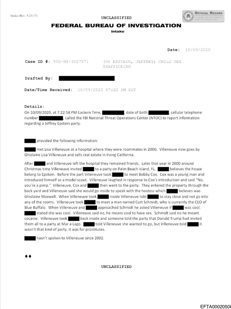 The FBI file suggesting Trump held a party for prostitutes.