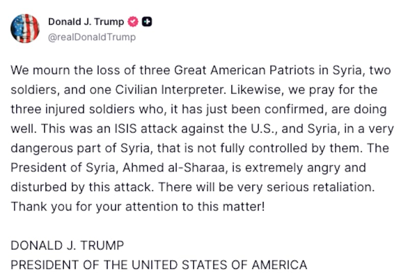 Trump Truth Social Syria