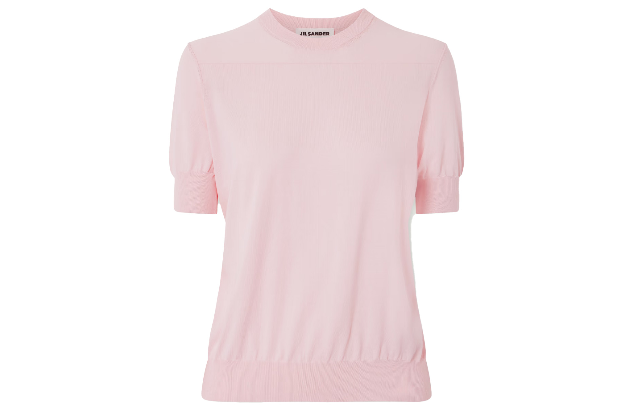 Jil Sander pink short-sleeved knitted top.