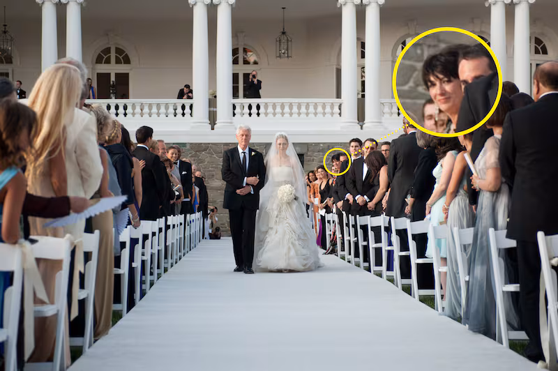 In this handout image provided by Genevieve de Manio, former U.S. President Bill Clinton (L) walks Chelsea Clinton down the aisle during her wedding to Marc Mezvinsky at the Astor Courts Estate on July 31, 2010 in Rhinebeck, New York. Chelsea Clinton, the daughter of former U.S. President Bill Clinton and Secretary of State Hillary Clinton, married Marc Mezvinsky today in an interfaith ceremony at the estate built by John Jacob Astor on the Hudson River about two hours north of New York City.