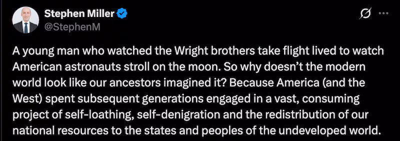 One of Stephen Miller's posts which drew criticism for his reading of history.