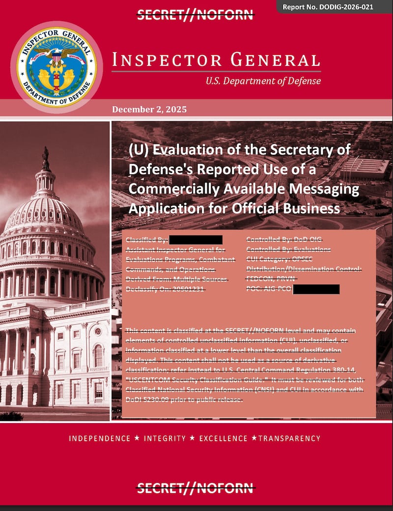 The Inspector General's report into the Signalgate scandal.