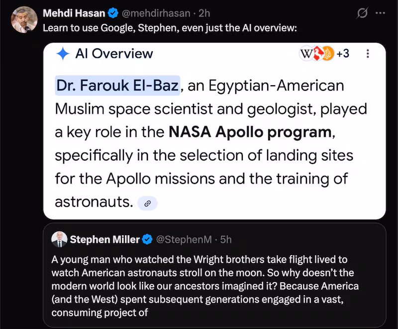 Journalist Mehdi Hassan used Google to undermine Miller's point.