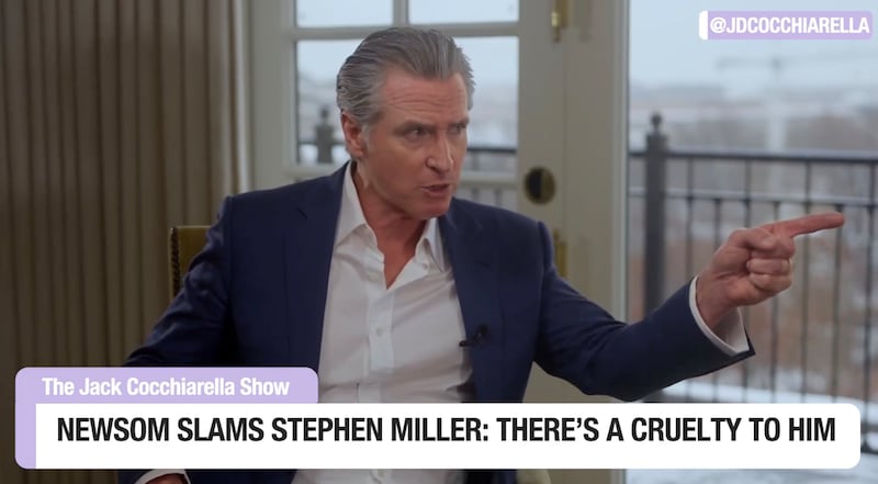 Gavin Newsom gets fired up about Stephen Miller on The Jack Cocchiarella Show.