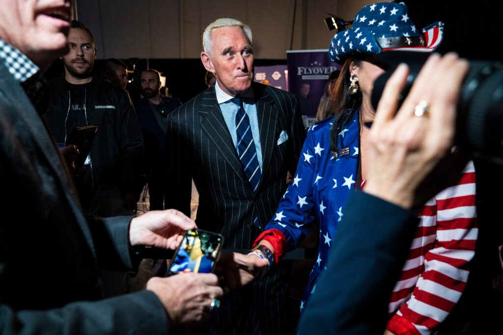 Roger Stone is selling suits. Just don’t ask him where they’re made.
