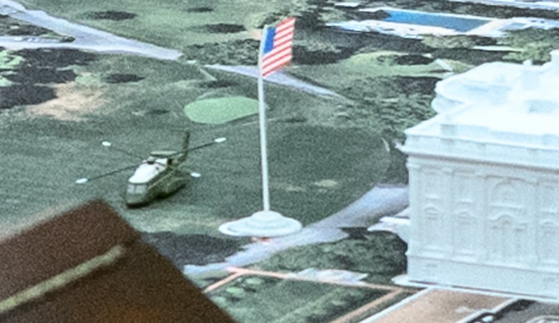 Trump's toy version of Marine One as seen on his desk in the White House.