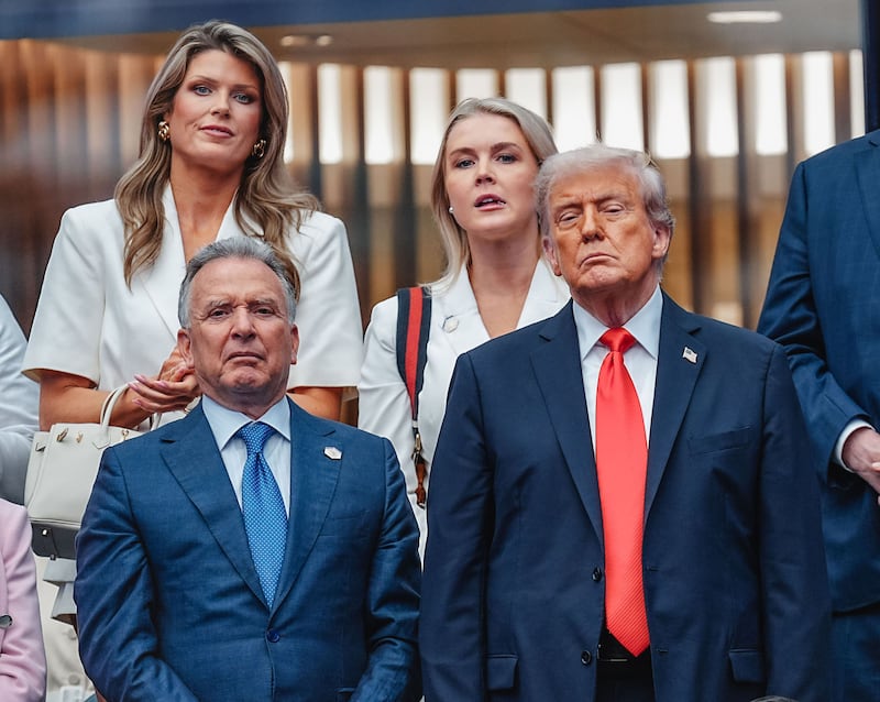 Lindsey Halligan, Karoline Leavitt, Steve Witkoff and President Donald Trump attend the Men's Singles Final on Day 15 of the 2025 US Open Tennis Championships.