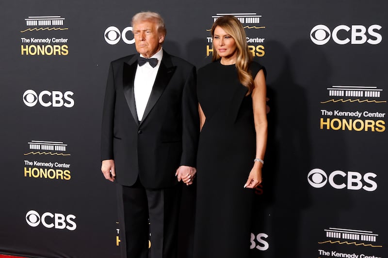 WASHINGTON, DC - DECEMBER 07: President of the United States Donald J. Trump and First Lady Melania Trump attend the 2025 Kennedy Center Honors at The Kennedy Center on December 07, 2025 in Washington, DC. (Photo by Taylor Hill/FilmMagic)