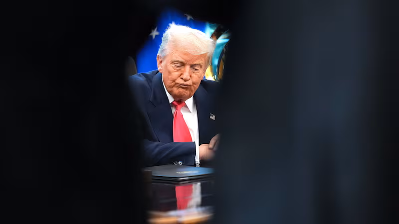 U.S. President Donald Trump answers questions from reporters