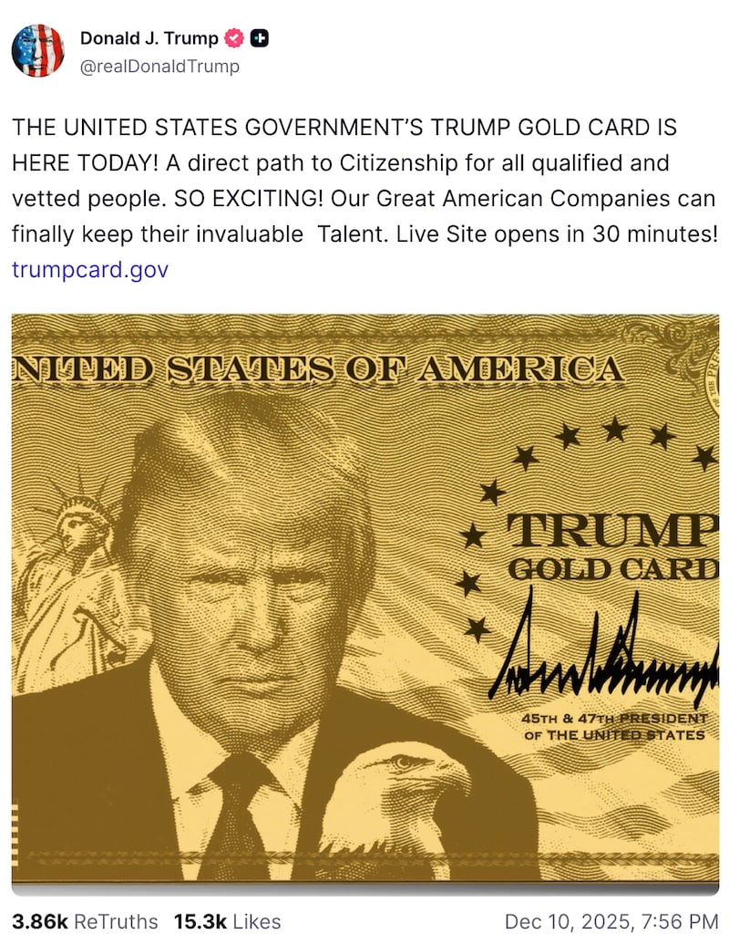 Trump's Truth Social post.