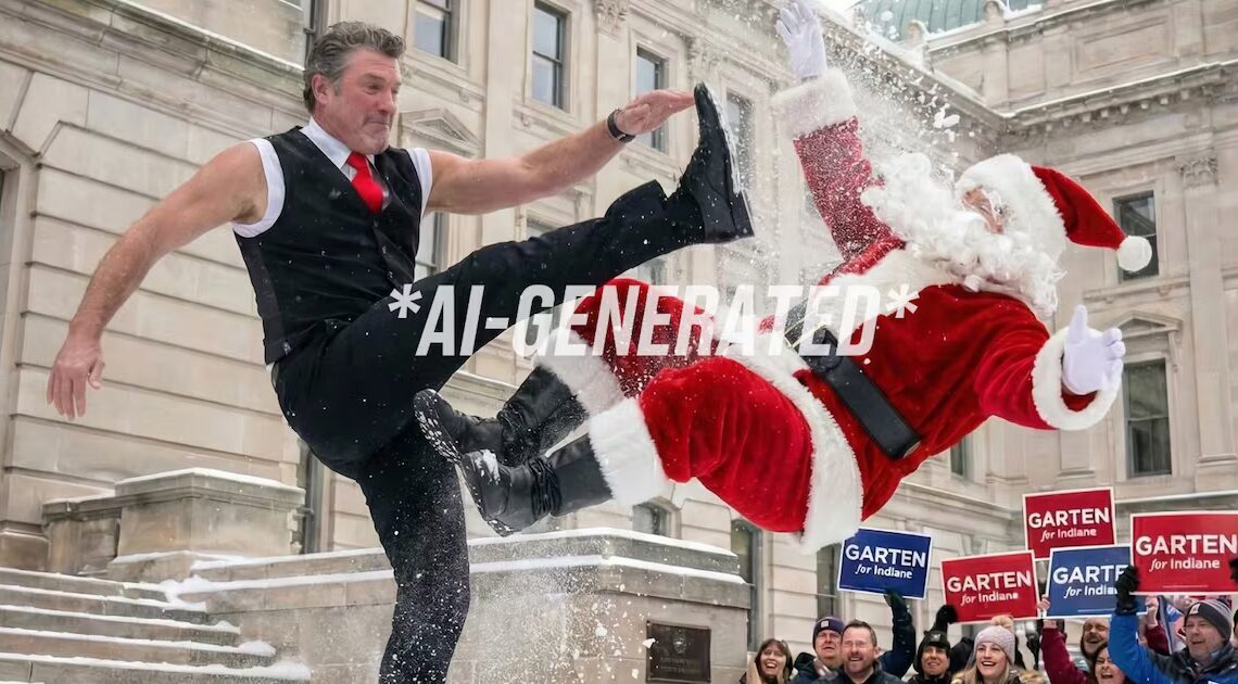 MAGA Official Slammed for Clobbering the Living Christmas Lights Out of AI Santa Claus
