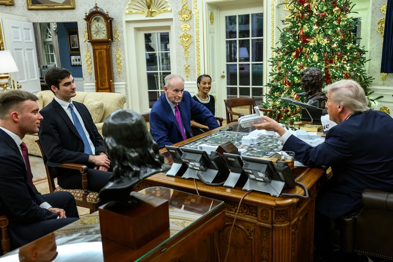 President Donald Trump meets with Bill O’Reilly and guests in the Oval Office, Wednesday, December 3, 2025. (Official White House Photo by Molly Riley)