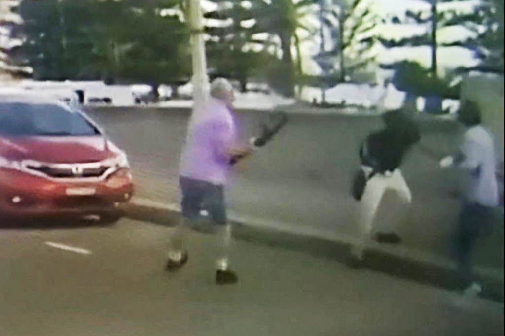 The dashcam footage, verified by Reuters, showed one shooter wrestling for a long-barrelled weapon with an older man in a lavender shirt and shorts, before both fall heavily to the ground behind a silver hatchback car.