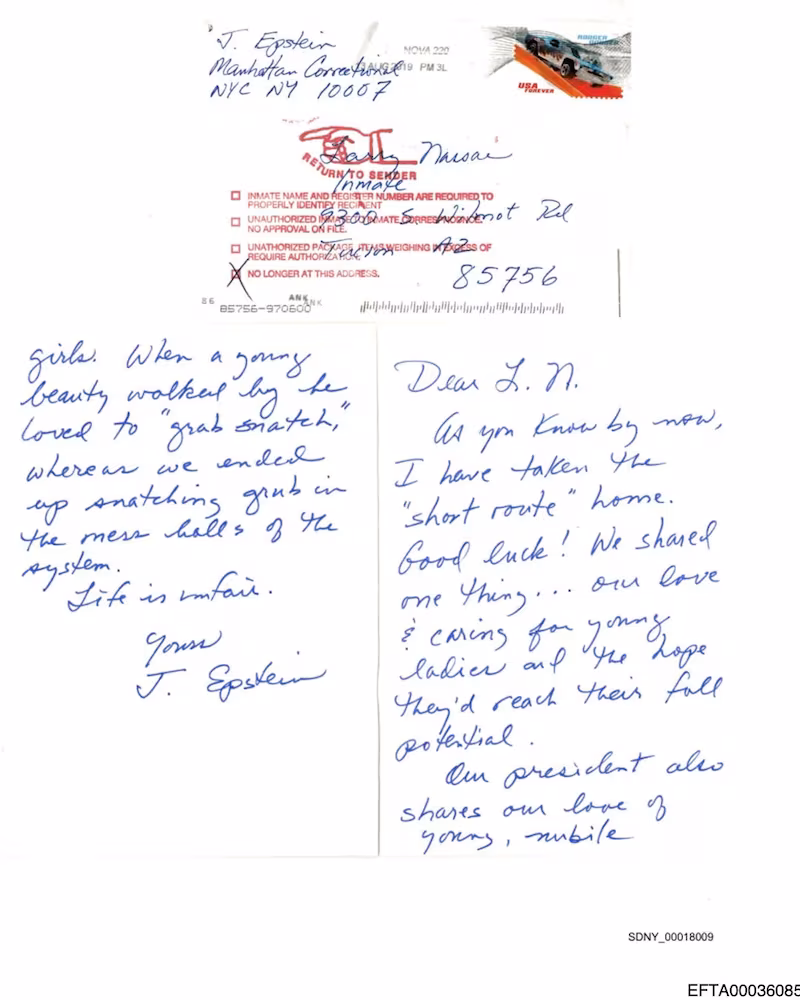 Epstein's letter to Larry Nassar