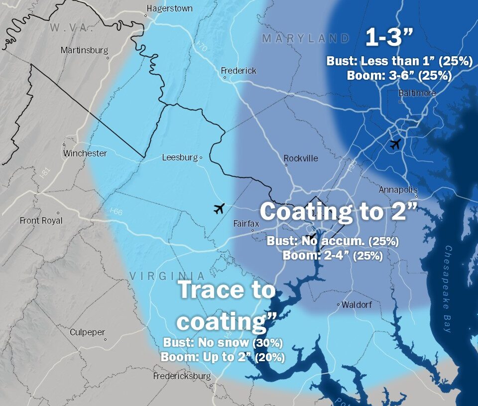 Some snow is likely early Sunday in the D.C. area. How much will fall?