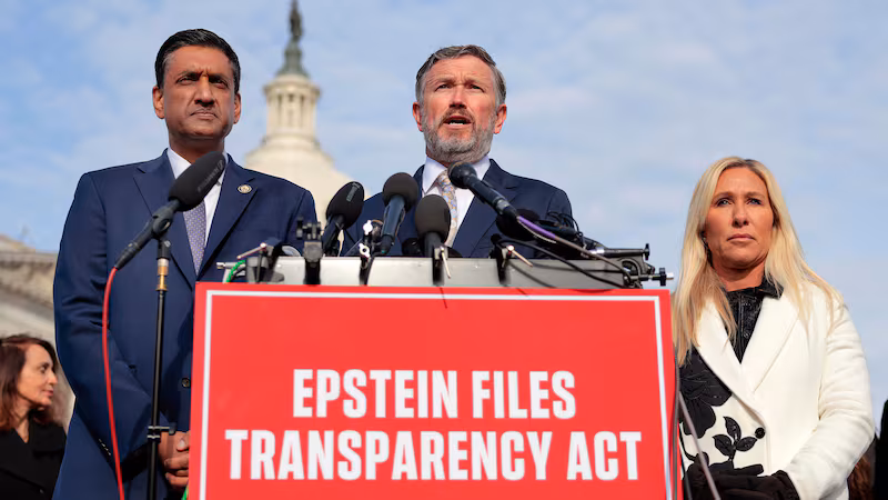 Reps. Thomas Massie, Ro Khanna and Marjorie Taylor Greene held a press conference ahead of the House vote on a bill to release the Epstein files.