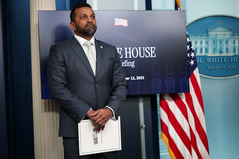 Federal Bureau of Investigation Director Kash Patel attends the daily press briefing in the Brady Press Briefing Room at the White House on November 12, 2025 in Washington, DC.