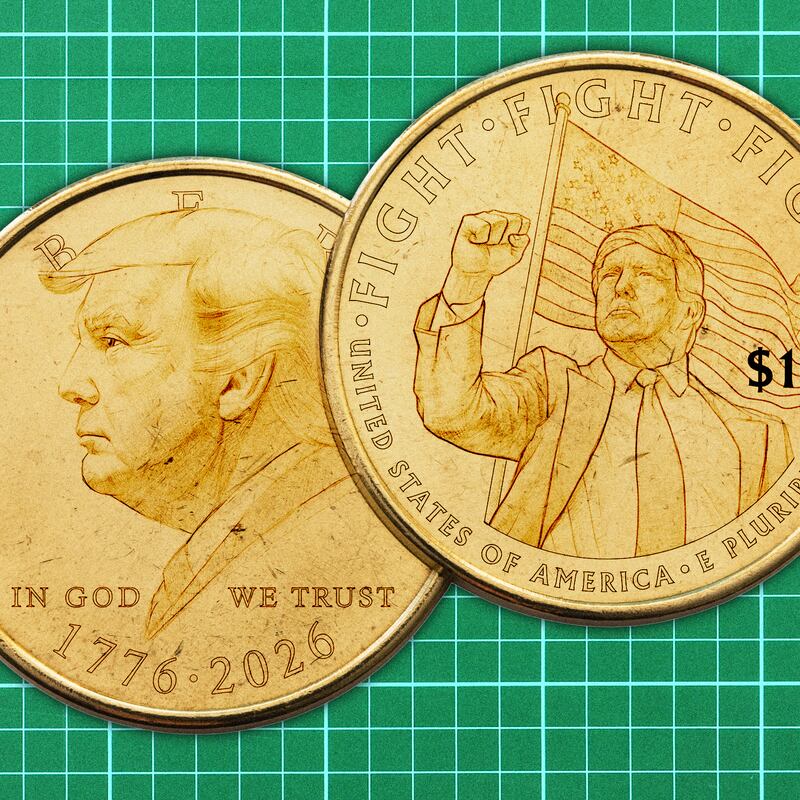 A photo illustration of Donald Trump on the $1 commemorative coin celebrating America's 250th birthday.
