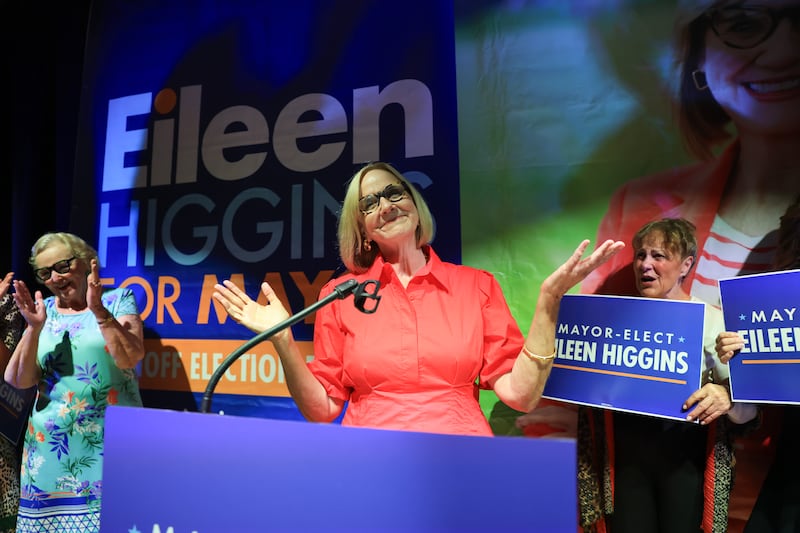 Miami Mayor-elect Eileen Higgins speaks to supporters as she celebrates her victory at her election night party held at the Miami Women's Club on December 09, 2025 in Miami, Florida.