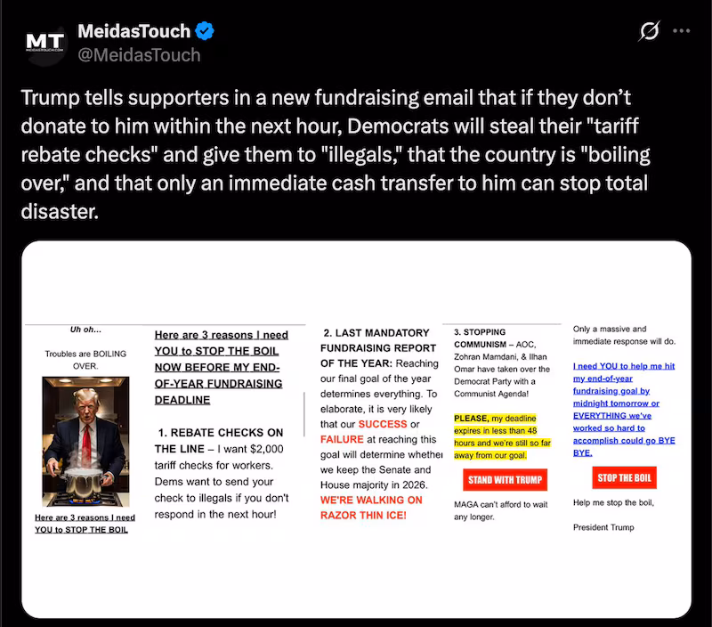 Meidas Touch often shares Trump's deranged fundraising emails, but this was slightly more deranged than usual.