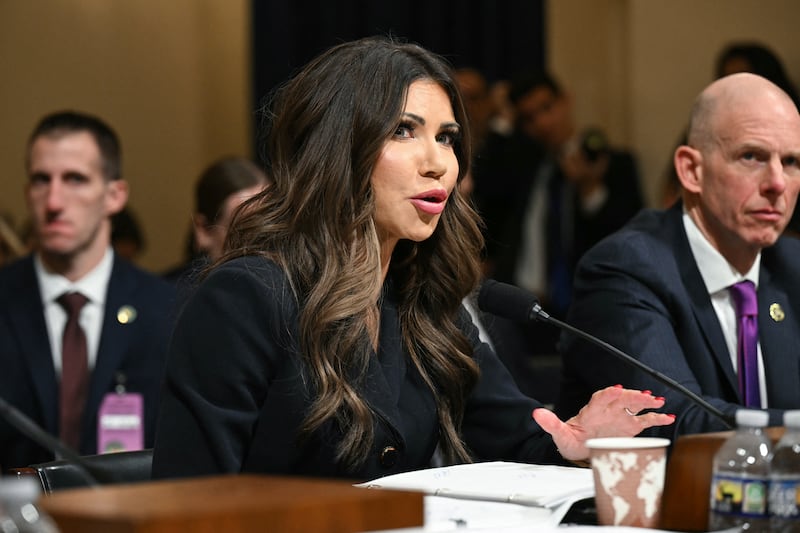 US Secretary of Homeland Security Kristi Noem testifies during a House Homeland Security Committee hearing.